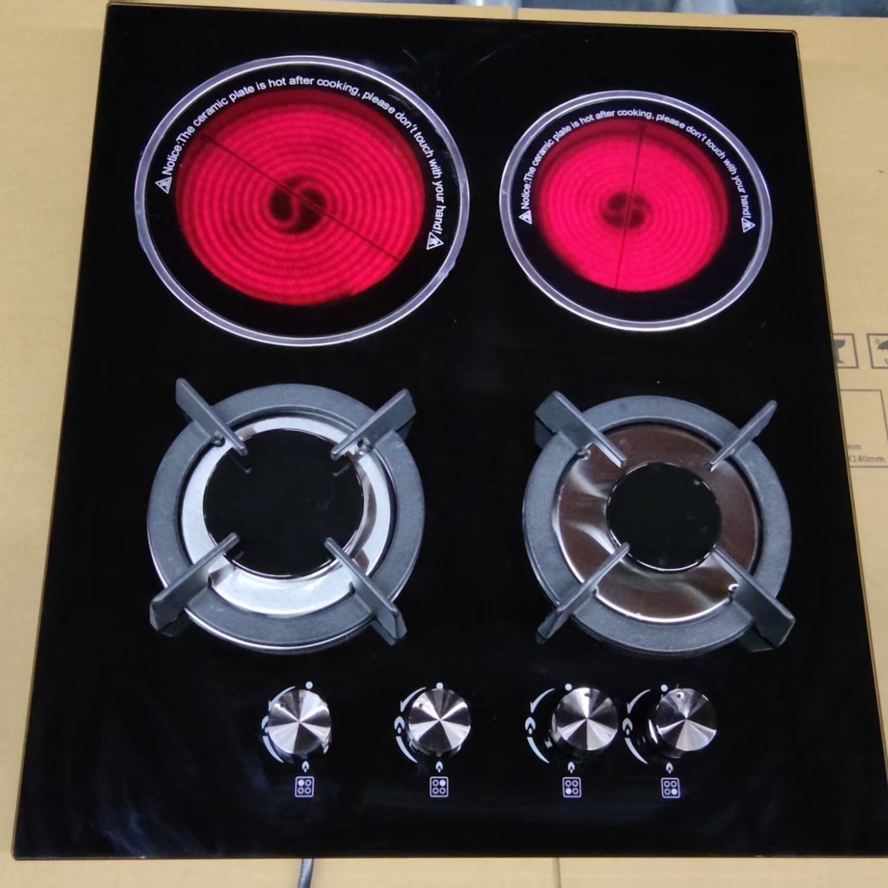 Электрическая керамическая плита с двумя газовыми и двумя электрическими конфорками, встраиваемая для домашнего использования