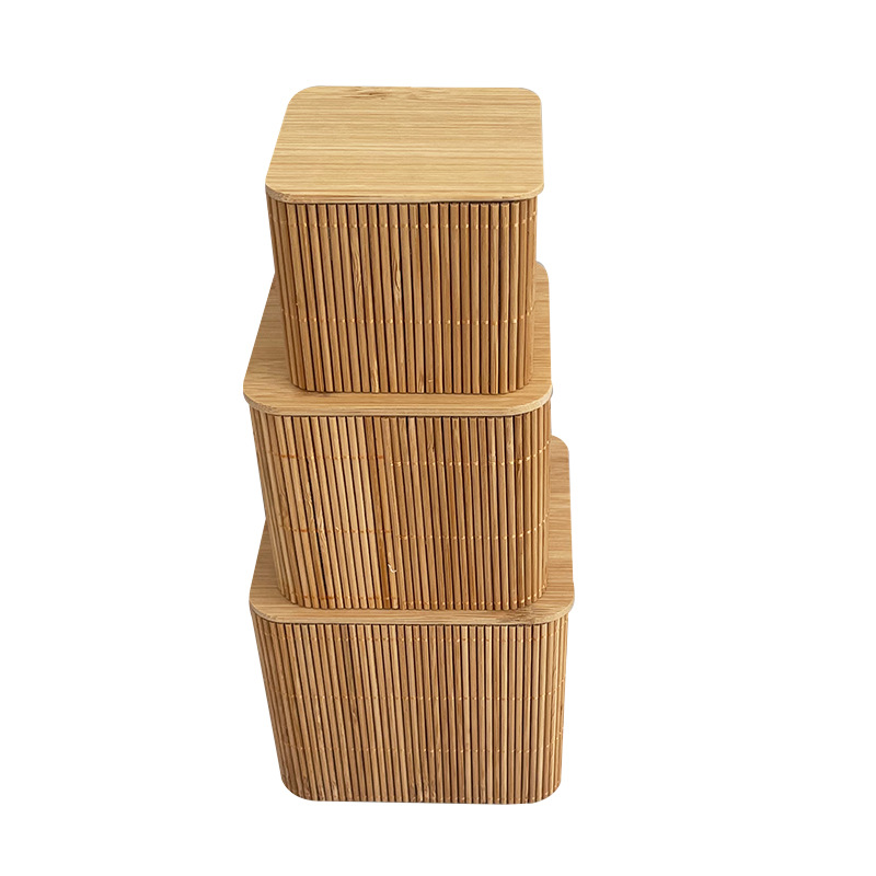 Cross-Border Bamboo Storage Box Square Round Storage Bamboo Woven Storage Box Desktop Wooden Gift Box Environmentally Friendly Bamboo