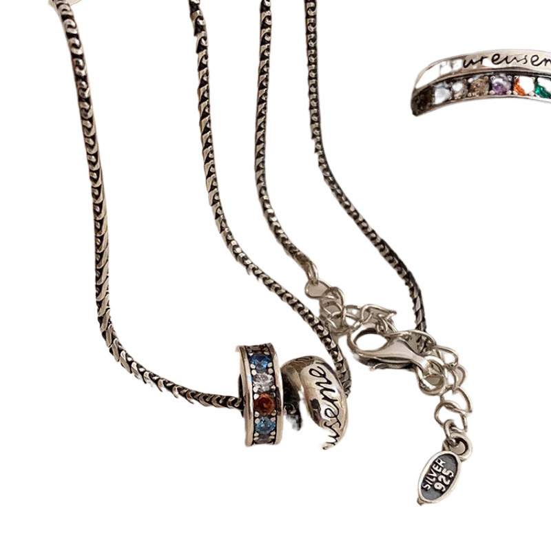 Authentic 925 Sterling Silver Passepartout Color Diamond Necklace and Bracelet Set with Personalized Simple and Fashionable Design