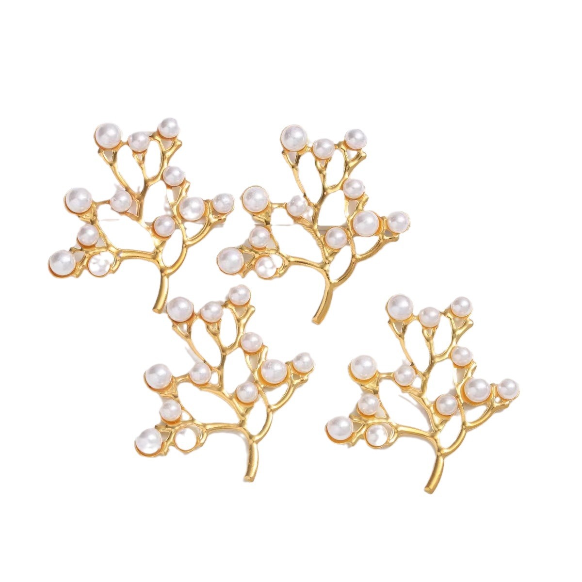 Round fan Pearl leaf accessories bridal corsage accessories diy jewelry pearl fortune tree brooch multi-bead pin