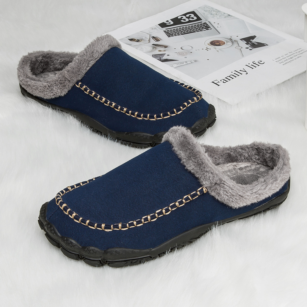 Cotton Slippers fleece-lined Long Hair Indoor Autumn and Winter Couple Home Leisure Fitness sneaker Non-slip Warm Wool Slippers