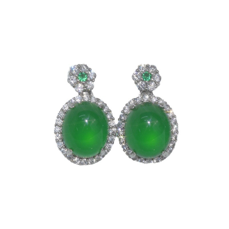high quality egg noodles natural green chalcedony earrings Joker classic green chalcedony earrings factory wholesale fashion new
