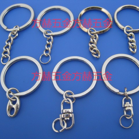 Metal Key Ring with Chain 25 Aperture Flat Circle Flower Ring Plus 4-Section Chain Lobster Clasp Figure-Eight Buckle Stainless Steel Key Chain