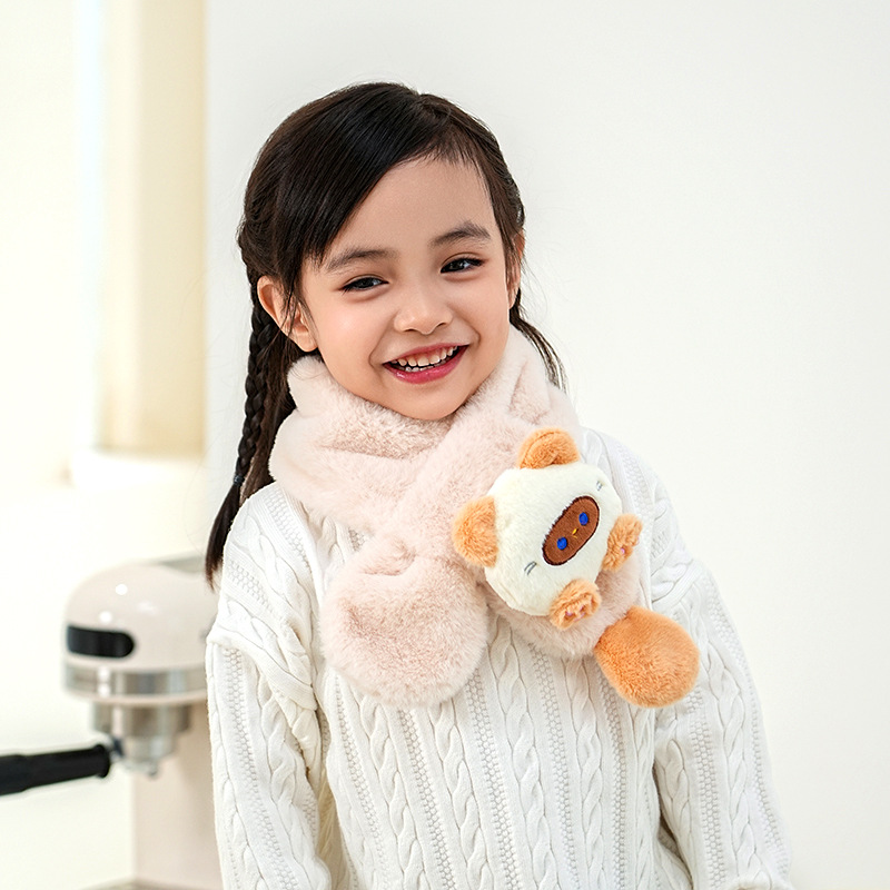 2025 Autumn and Winter Children's Scarf Parent-Child Plush Thickened Imitation Rabbit Fur Baby Neck Warmer Cartoon Korean Style Warm Scarf