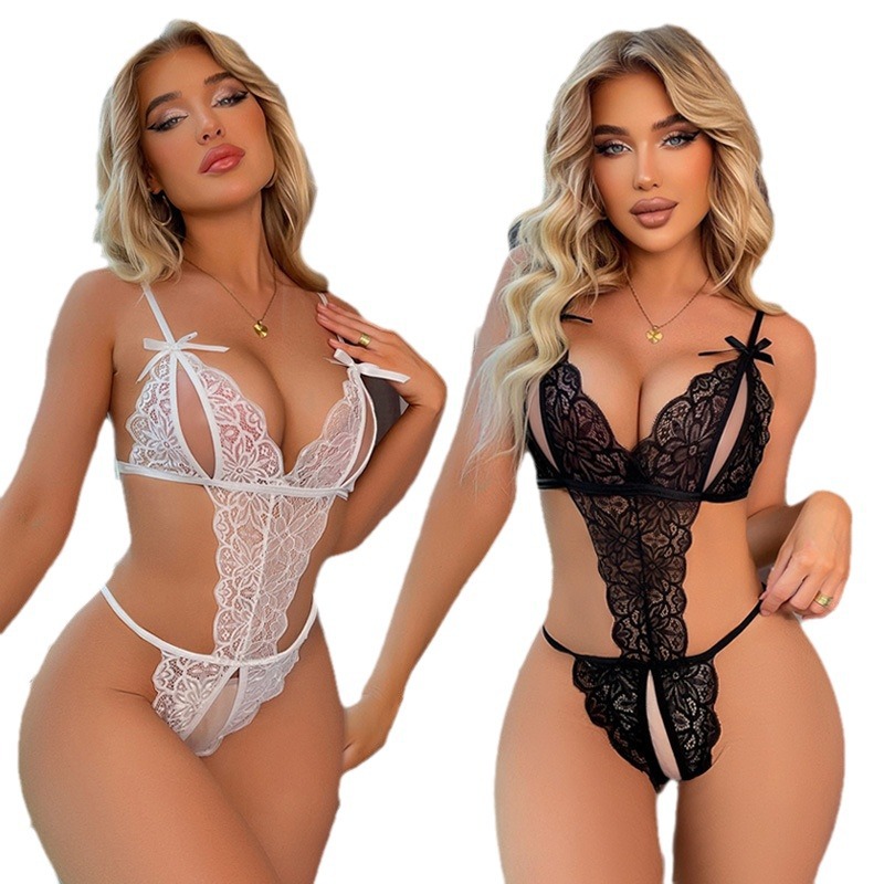 Cross-Border Foreign Trade Sexy Lingerie, Sexy Lace Open-Fit, No-Take-Off One-Piece See-Through Breast-Exposing Temptation Women's Pajamas Wholesale