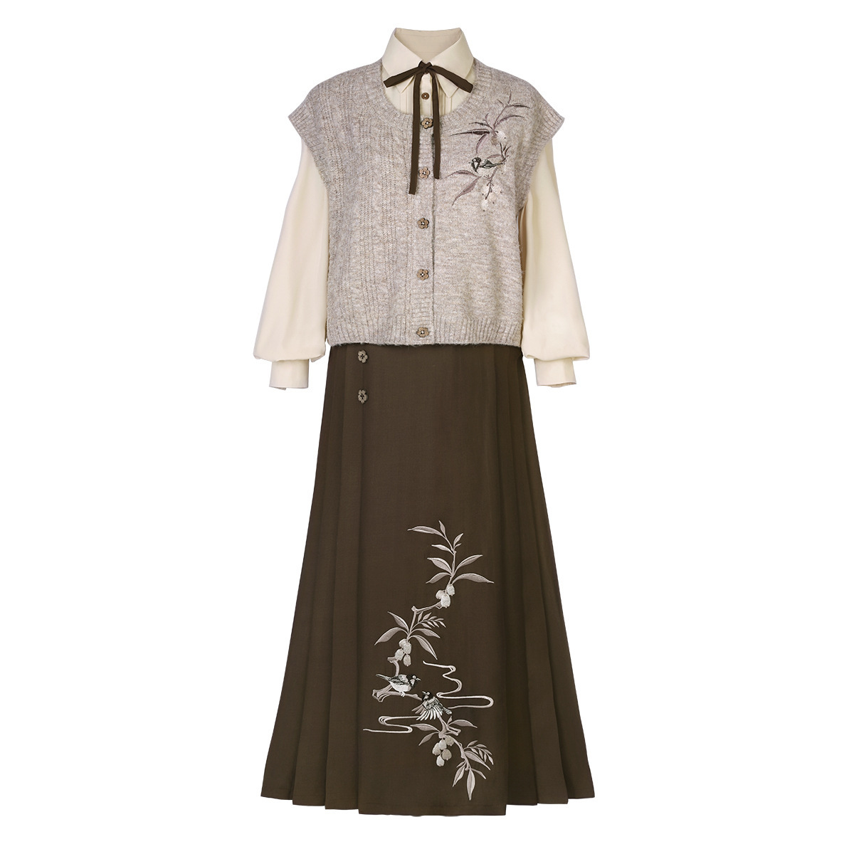 Yimengge Original Design Loquat Book Hanfu Women's National Style New Chinese Vest Shirt overskirt suit 9294