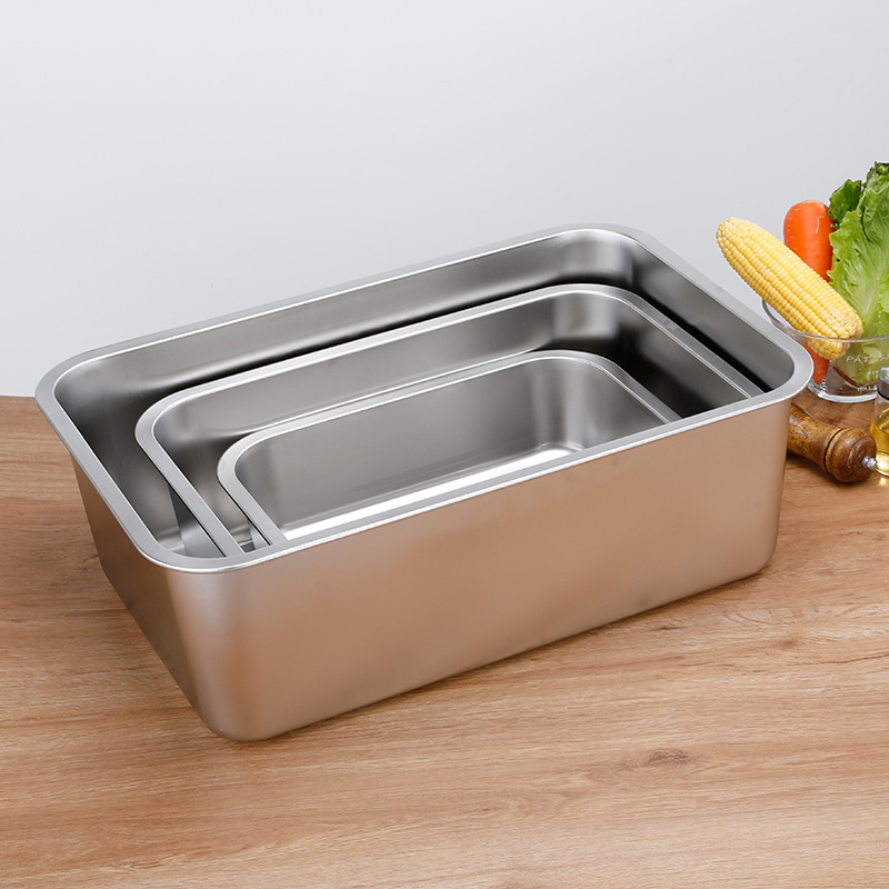 Stainless Steel Square Plate, Thickened Flat-Bottomed Square Basin, Rectangular Stainless Steel Basin, Cafeteria Buffet Basin, Stainless Steel Cat Litter Basin