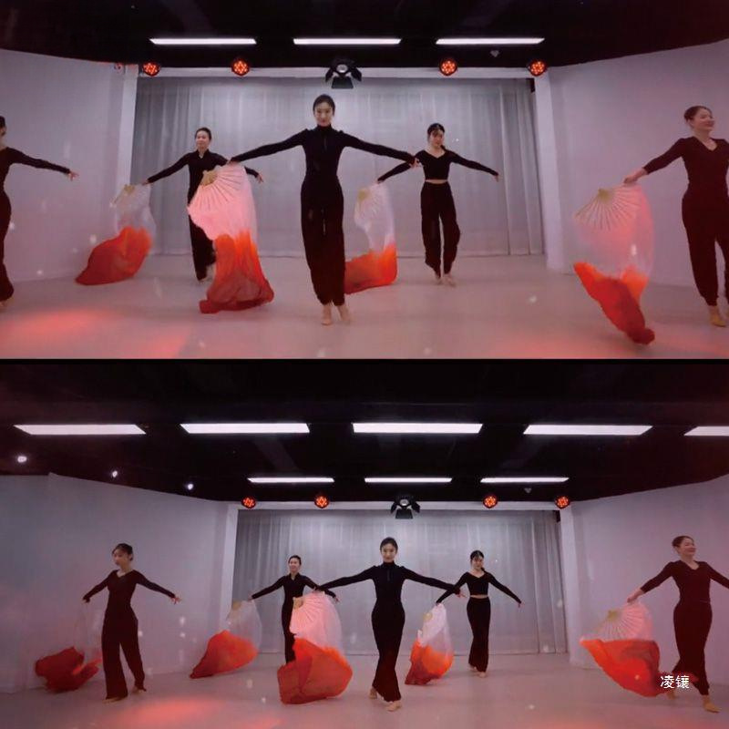 Kyushu Dance Fan Long Thick Fan Wrapped Dance Fan Wine Red Gradual Change Long Floating Wanjiang Dance Fan Long Silk Fan