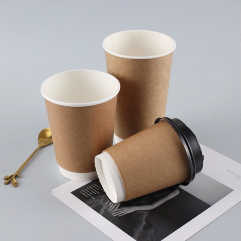 Disposable Water Cup Customized Double-Layer Paper Cup Wholesale Insulated Anti-Scalding Hollow Cup Thickeneded Kraft Paper Hot Drink Coffee Cup