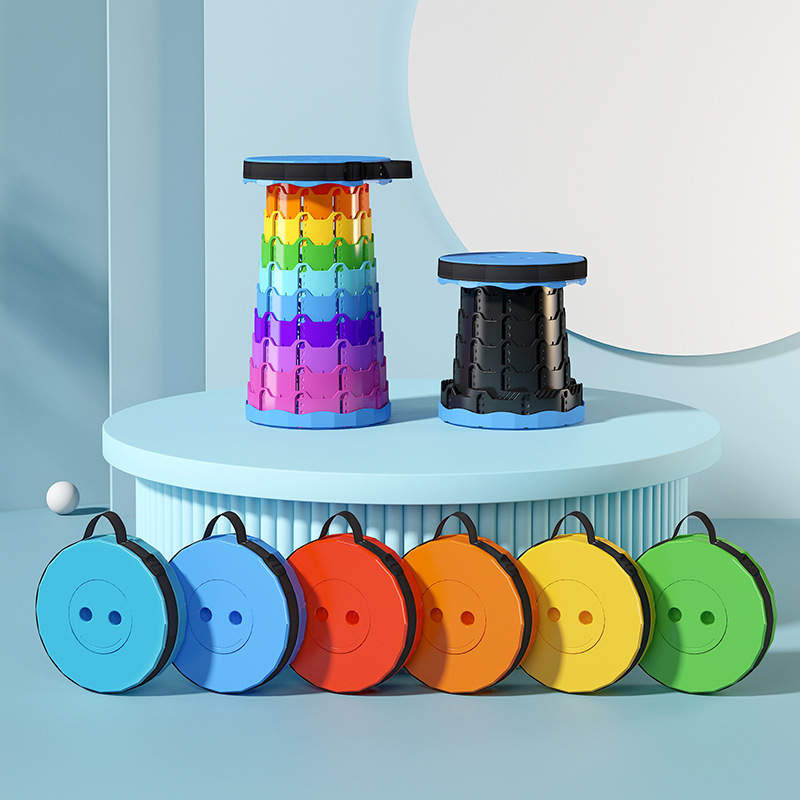 Manufacturer Rainbow Telescopic Stool Wholesale Mountain Camping Supplies Round Stool Portable Storage Telescopic Stool Plastic Folding Stool
