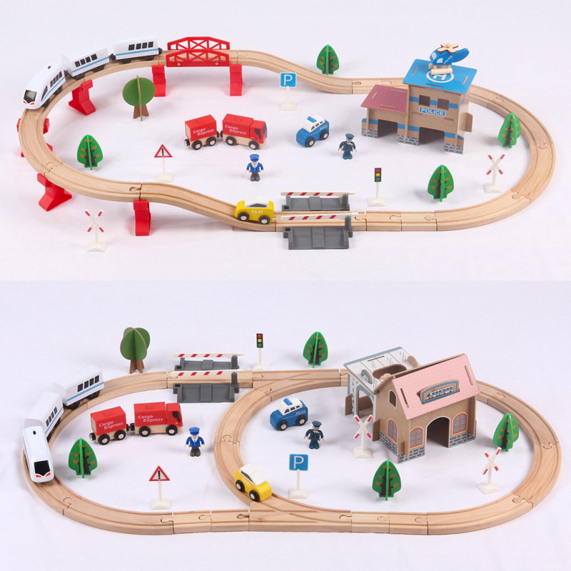 88-piece Motor Car children's wooden track building blocks puzzle assembling new cloud wood toys wholesale small train toys