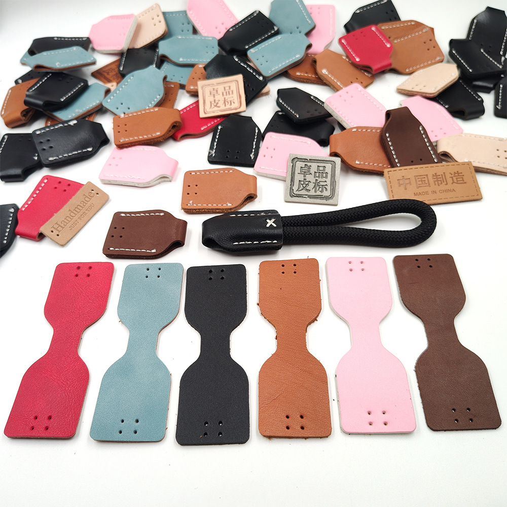Индивидуальные кожаные петли с бесплатным образцом тиснения логотипа, цветные кожаные ярлыки, шнурки, специальные формы резки и шитья ярлыков