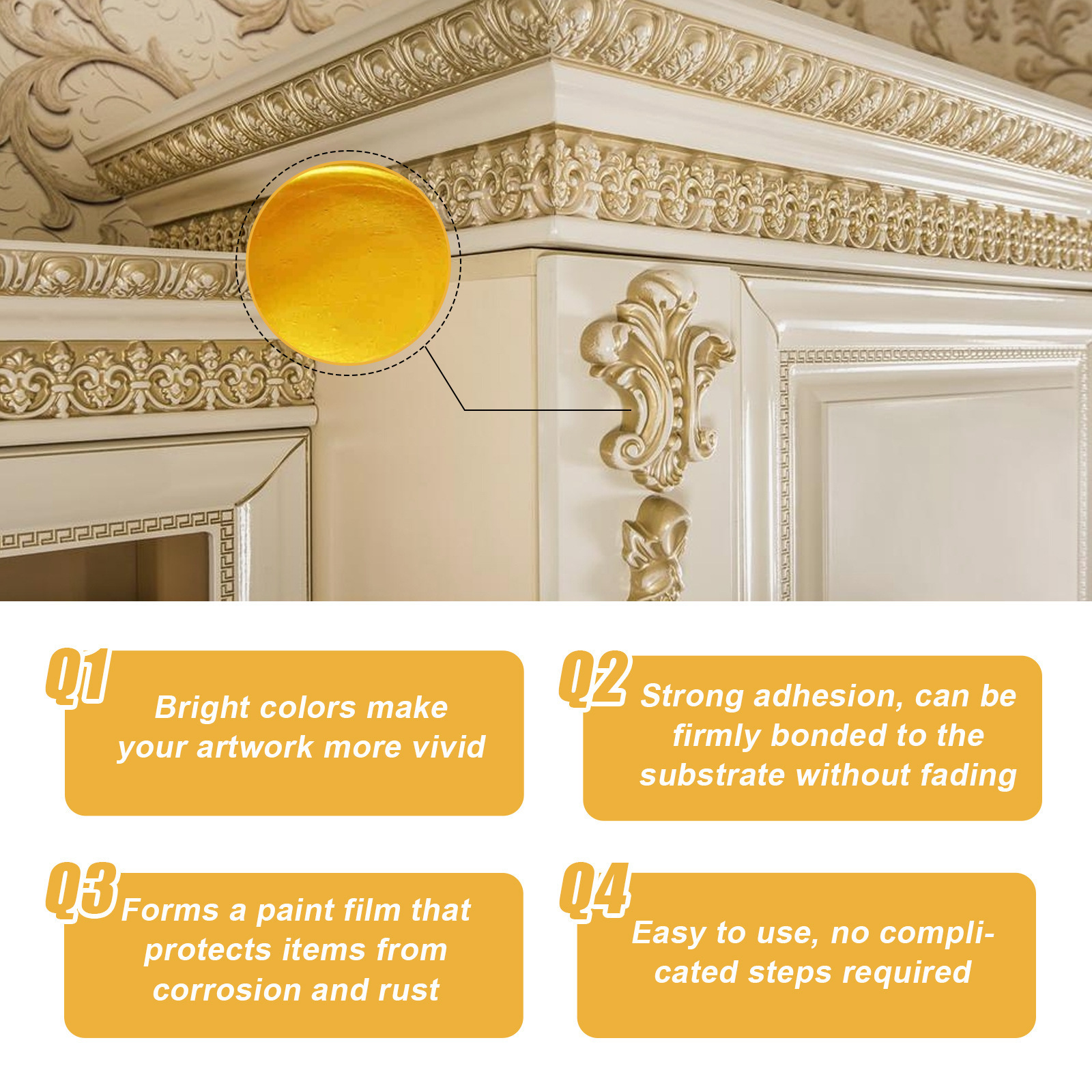 Jakehoe Glitter Gold Foil Paint Glitter Metal Gold Paint Wall Sign Decoration Gold Foil Paint