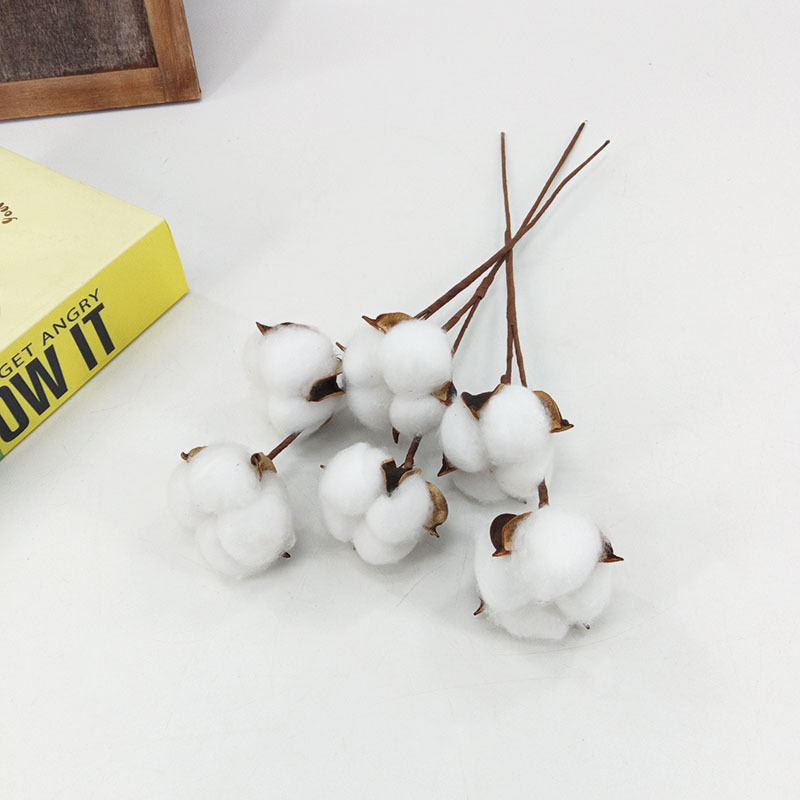 Simulation cotton dried flower factory wholesale everlasting flower bouquet handmade flower arrangement white cotton with rod for home decoration