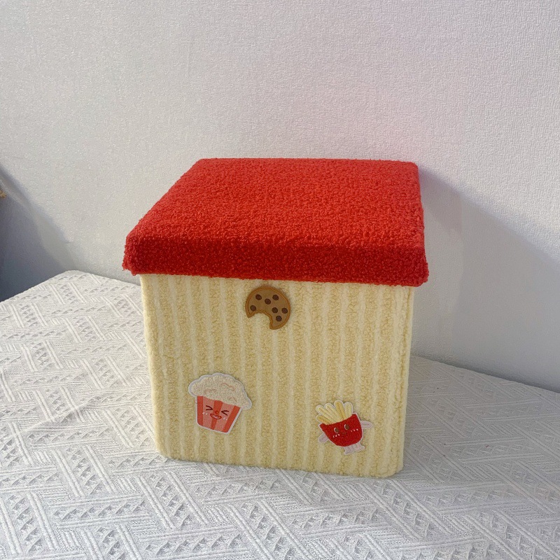 A Cute Dopamine Storage Basket, New Snack with Lid, Shoe-Changing Stool, Cartoon Entrance with Lid, Foldableable Shoe-Changing Stool