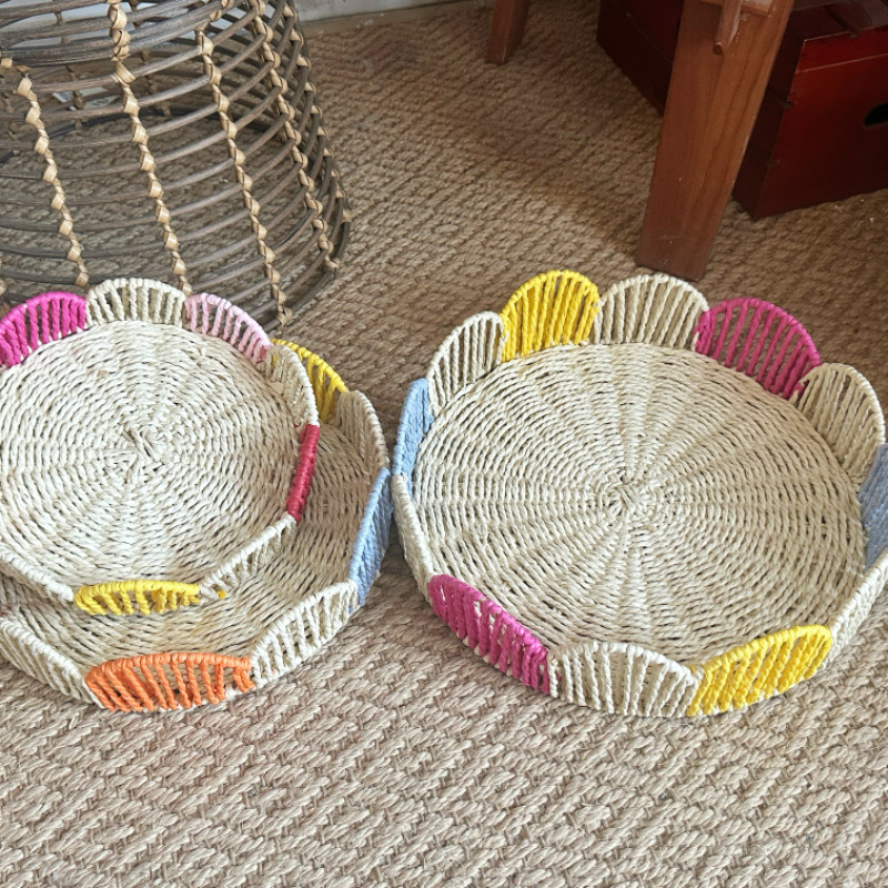 Imitation Rattan Woven Rainbow Fruit Living Room Desktop Storage Basket Fruit Plate Storage Basket Nut Snacks Hand-Woven