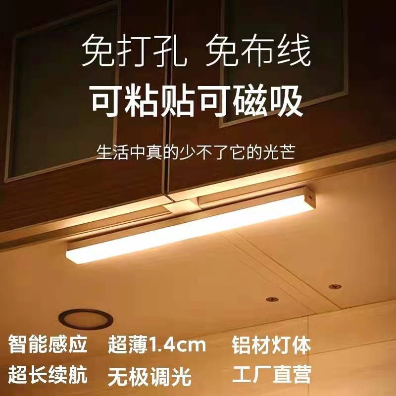 LED intelligent human body induction wiring-free long kitchen cabinet wine cabinet wardrobe Night Light Night Light
