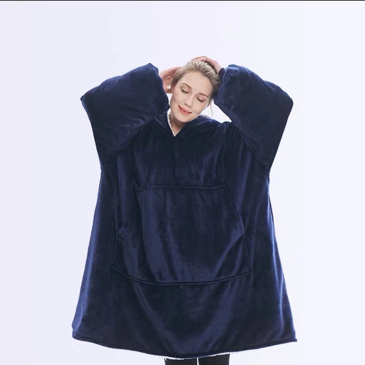 Cross-border thickened nightgown lazy people's clothing pullover fleece hooded TV blanket outdoor cold-proof clothing lazy people's pajamas wholesale