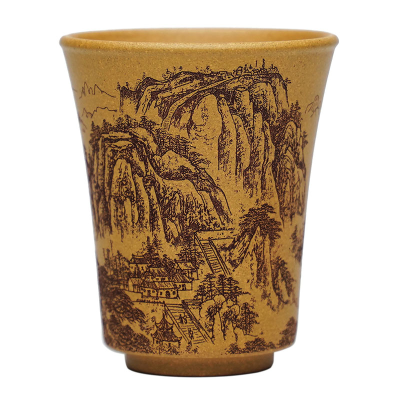 Boutique purple sand cup gold section mud Wuyue exclusive smell cup engraved tea set wholesale a generation of tea cup