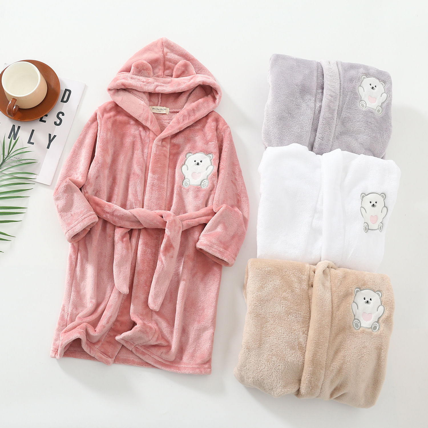 Autumn and Winter new boys and girls flannel nightgown children's pajamas coral fleece hooded animal bathrobe 90-160