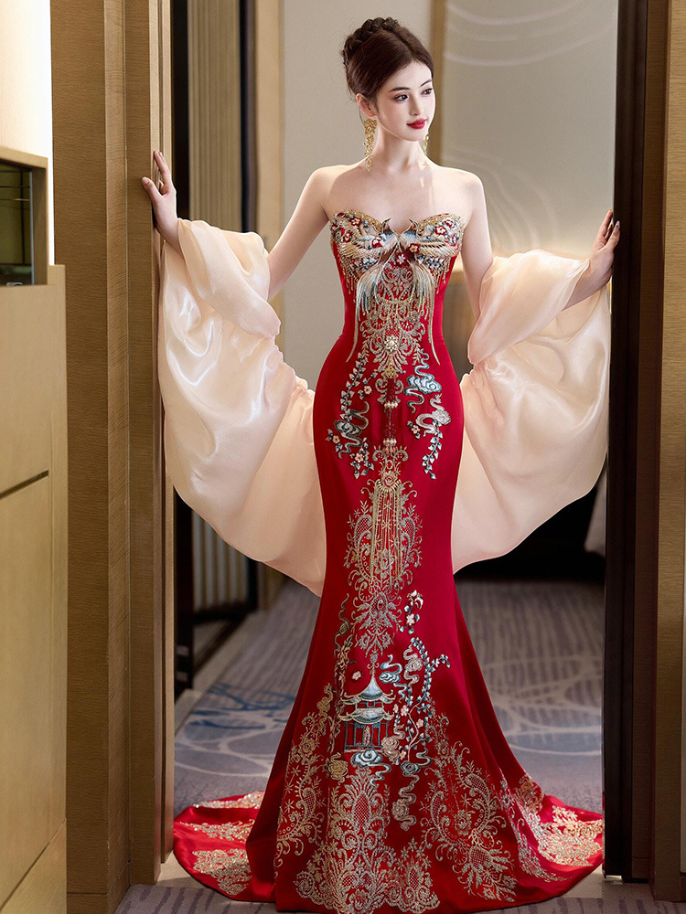 Роскошное свадебное платье на заказ, 2025, новое китайское, для церемонии тостов, высококачественное, легкое, роскошное свадебное платье для женщин