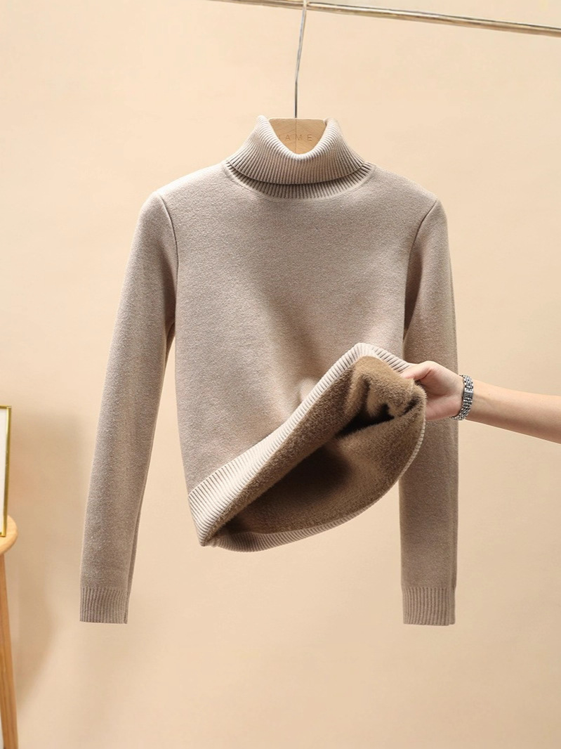 One-Piece Velvet Fabric Turtleneck Knitwear for Women in Autumn and Winter Fleece-Lined and Thickeneded 2025 Popular Inner Layering Knitwear