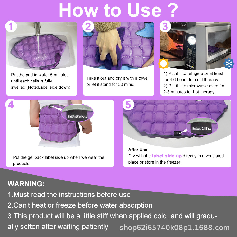 New Purple Knee Pads Knee Injury Relief Pain New Self-Absorbing Water Multi-Grids Ice Bag Cold and Hot Compress Bag