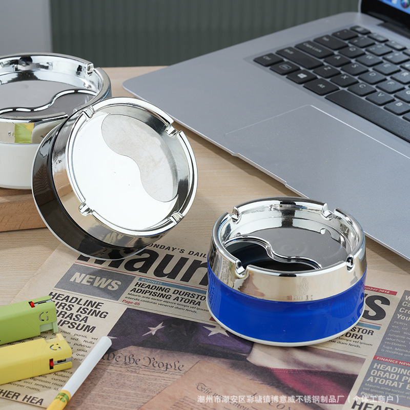 Stainless Steel Ashtray Colorful Rotating Personalized Fashionable Household Living Room Office with Lid Windproof Anti-fly Ashtray