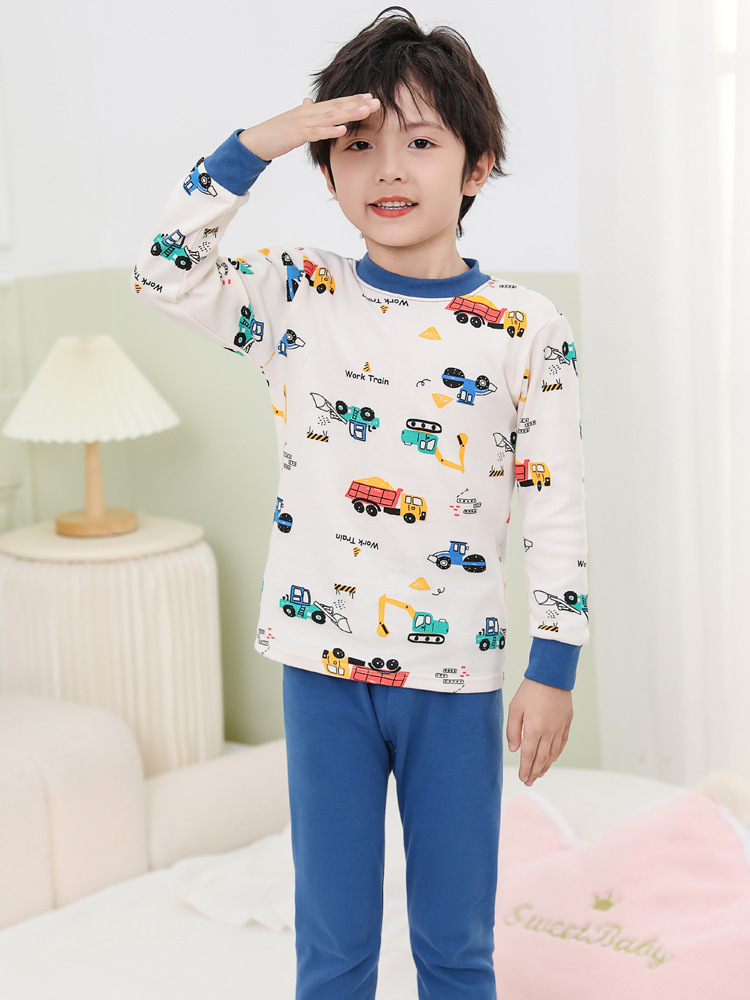 Boys' Autumn Clothes and Pants Cotton suit Girls' Middle Collar Underwear Children's Cotton Sweater Warm Bottoming Winter Pajamas