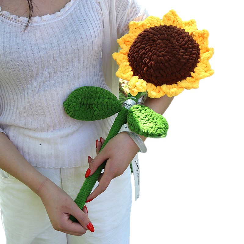 Winning the First Prize in One Fell Swoop, Handmade Woolen Giant Ice Thread Sunflower Finished Product Single Word Bouquet Graduation Gift