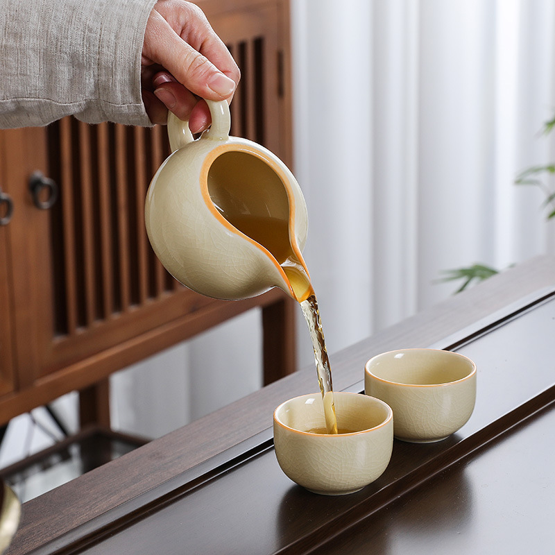 Dehua Ru Kiln Tea Set Complete Set of Tea Bowl High-end Set Teapot Automatic Lazy Stone Grinding Tea Maker