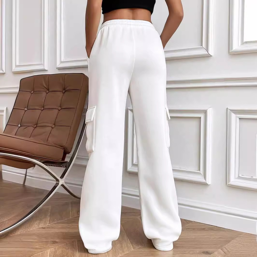 2025 autumn and winter Amazon Europe and the United States cross-border women's new fashion side purse Joker solid color straight wide leg pants