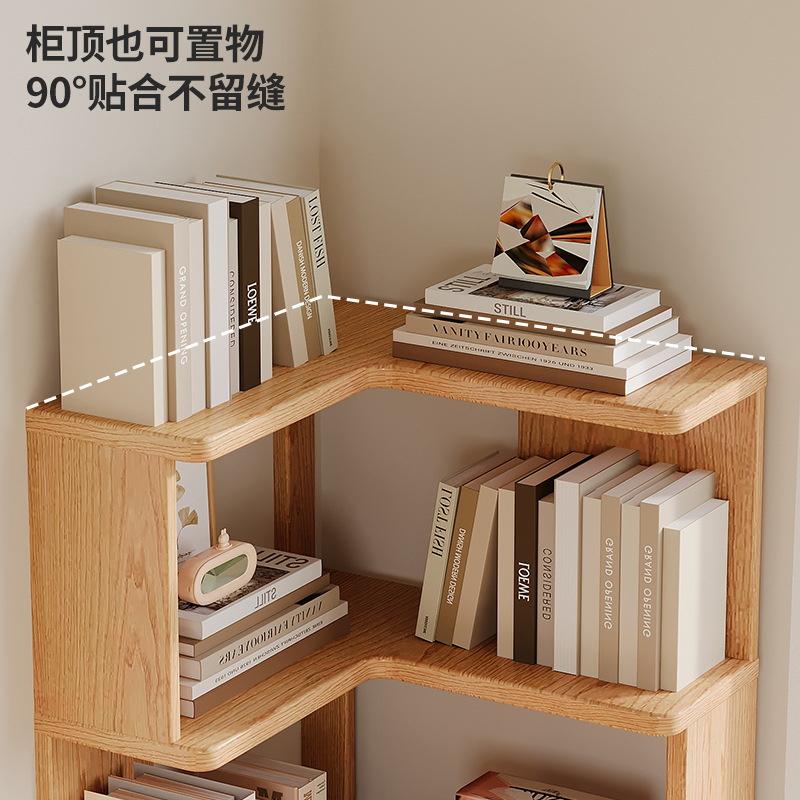 Solid Wood Corner Bookshelf Floor-Standing Storage Rack Integrated Wall-Mounted Simple Bookcase Home Storage Shelf Corner Storage Cabinet