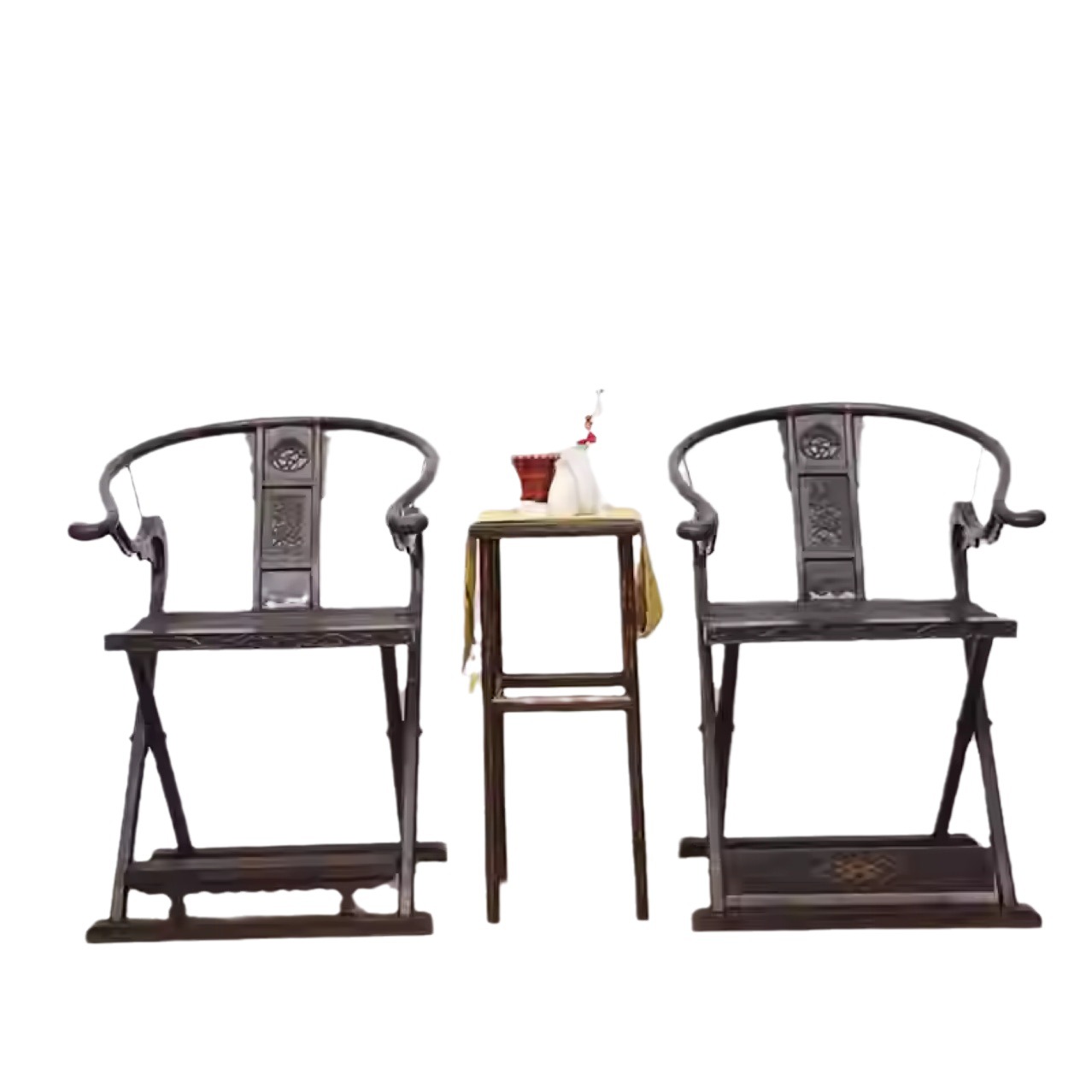 Three-piece set of chair folding Chinese antique furniture retro distressed plush chair Ming and Qing classical old object rosewood