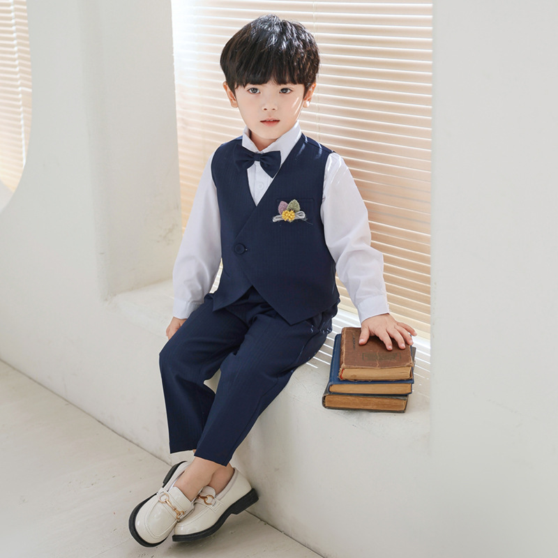 Children's suit dress boys' spring Korean style solid color vest suit boy's birthday flower girl costume