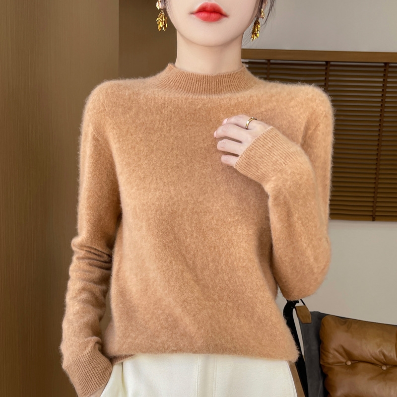 First-Line Ready-To-Wear Wholesale Skin-Friendly 100% Wool Seamless Autumn and Winter New Women's Half-Turtleneck Cashmere Sweater in Stock