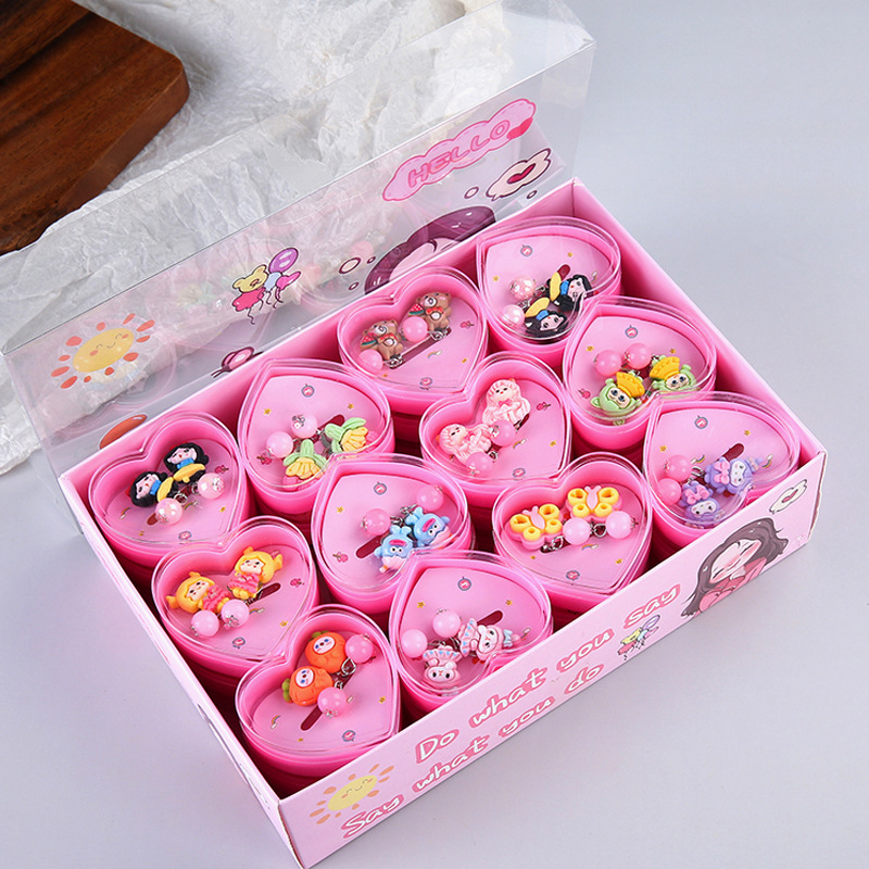 Cross-Border Children's Jewelry Cartoon Peach Heart Plastic Earrings Ring Grabber Beaded Necklace Bracelet Plastic Jewelry Wholesale