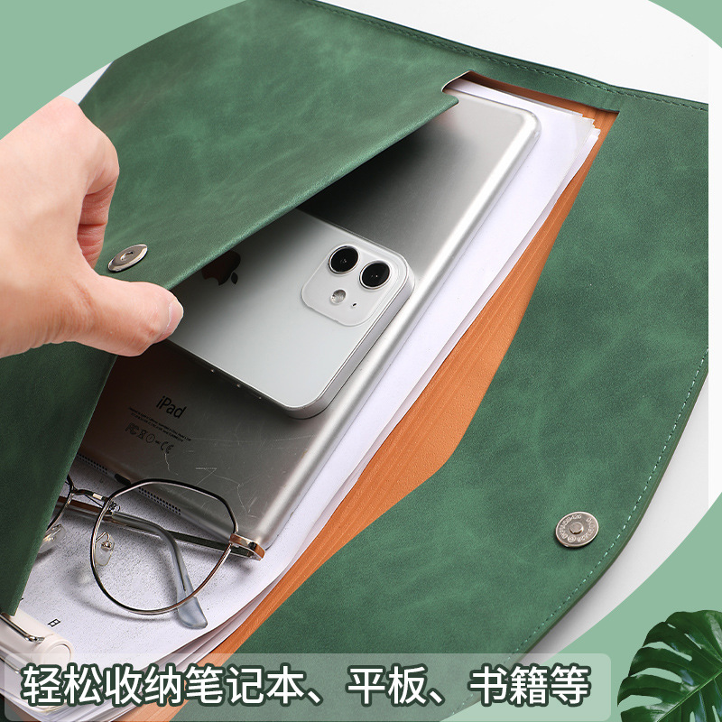 Leather file bag A4 folder file bag thick snap button waterproof business storage bag can be printed logo wholesale