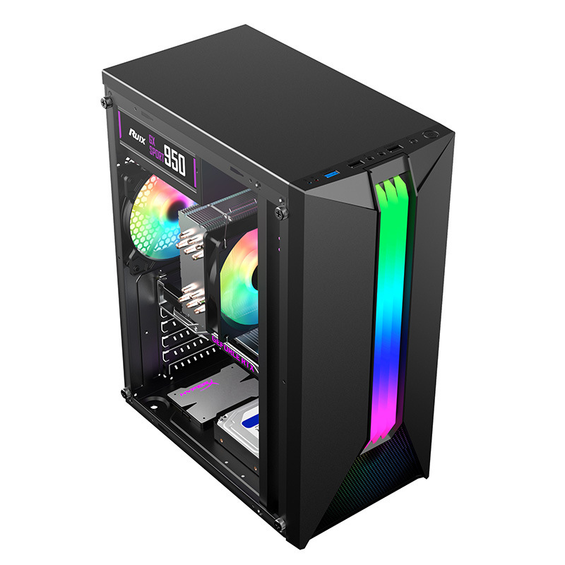 Cross-border desktop computer PC host Shell RGB colorful light bar ATX panoramic side transparent e-sports game case