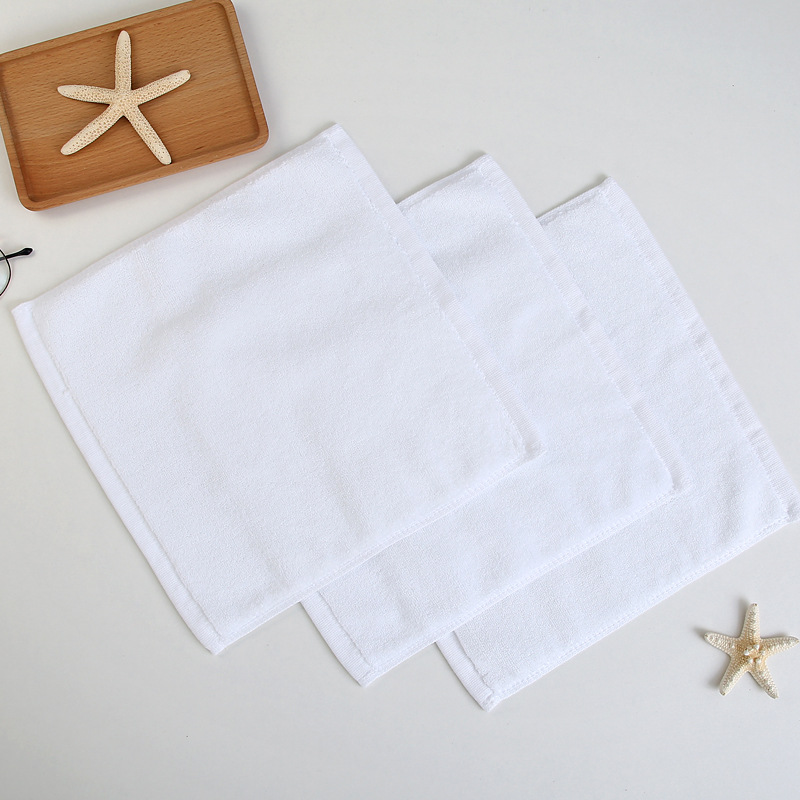 Factory wholesale cotton white small square towel 30*30 towel printed logo thick lint hotel towel