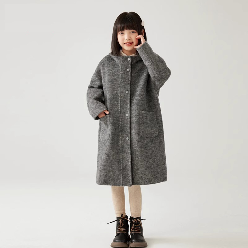 Children's Woolen Outwears Autumn and Winter New Style Girls' Woolen Outwears Boys' Hooded Outwears Mid-Length Imitation Double-Sided Velvet