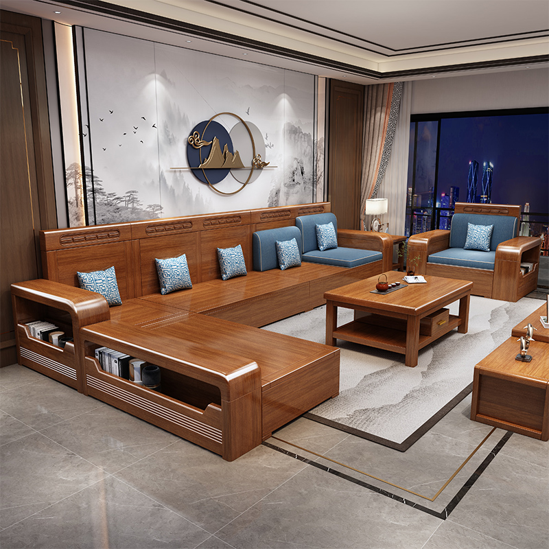 Диван из орехового массива, для гостиной, полностью из массива, новый китайский стиль, современный простой, мебель для хранения