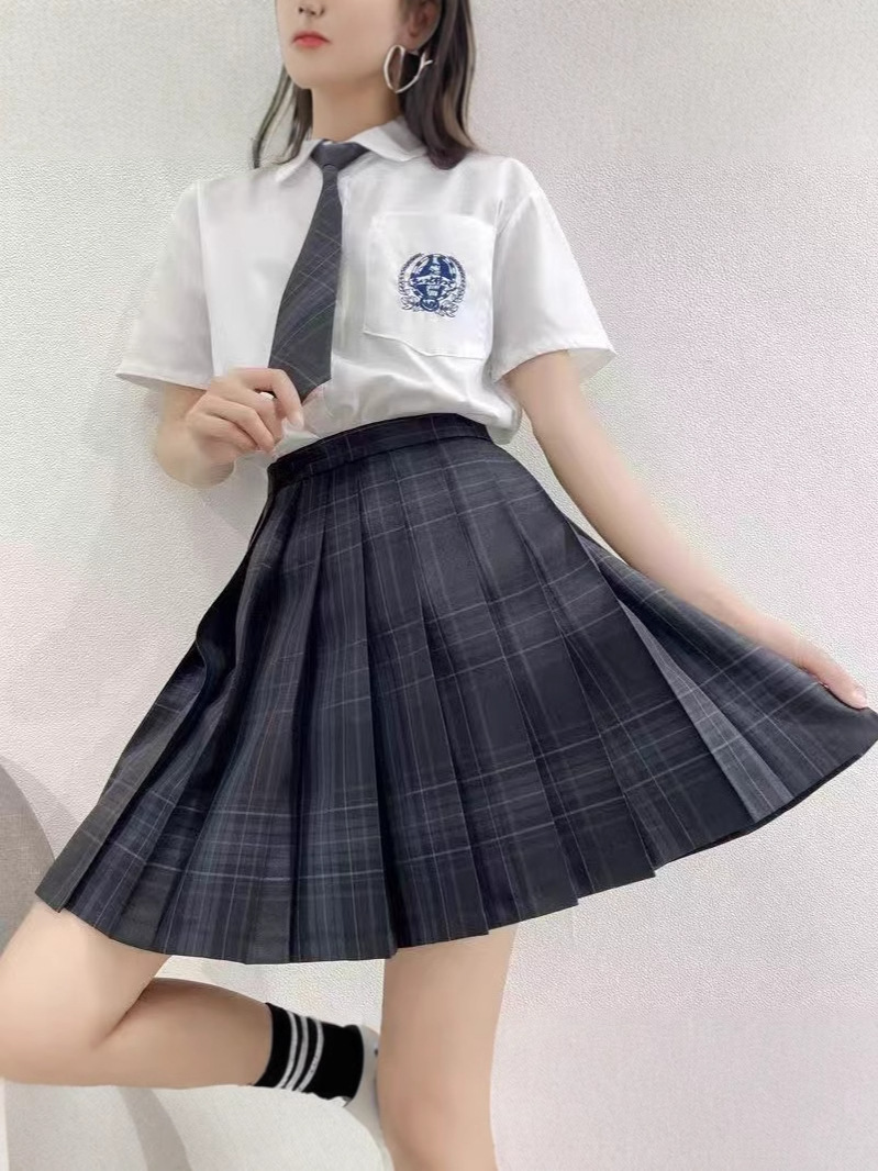 Полуюбка [угольный серый], униформа, высокая талия, стиль колледжа, универсальная, японская юбка