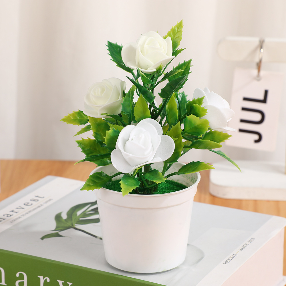 Simulation Rose Plastic Potted Creative Decoration Home Plant Green Plant Indoor and Outdoor Landscape Artificial Flower Potted Plant Ornaments