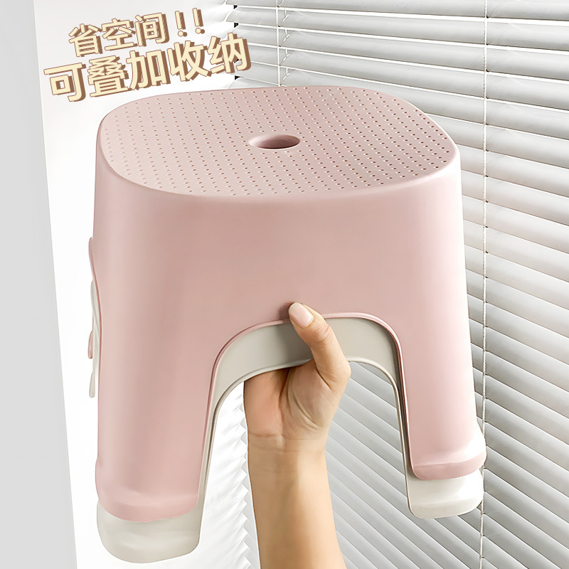 Plastic Small Stool Thickened Household Small Bench Living Room Square Stool Cream Style Coffee Table Stool Bathroom Non-slip Children's Low Stool