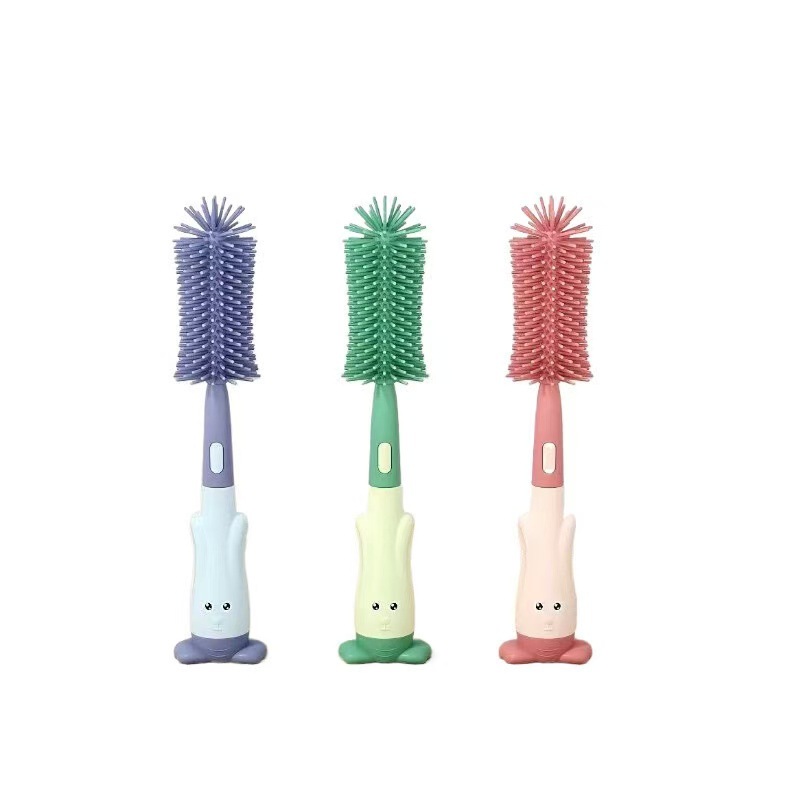 Baby and Children's Three-In-One Silicone Bottle Brush, Cup Brush, Nipple Brush, Straw Brush, Baby-Specific Silicone Bottle Brush