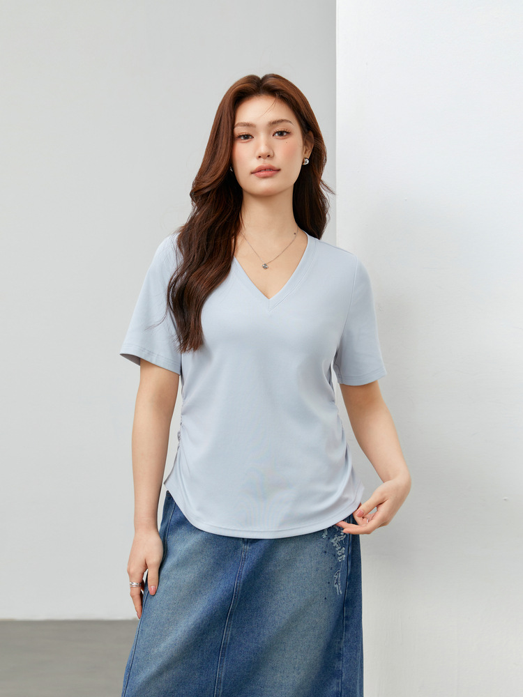 Slim Show 2024 Spring New plus size Women's chubby girl Simple Style Solid Color All-match Slim-fit V-neck Sweater