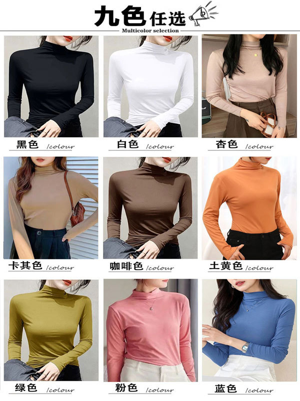 Modal Women's Black Half-high Collar Autumn and Winter Base Shirt with Slim-fit Mask Inner Long-sleeved T-shirt High-elastic Thin Top