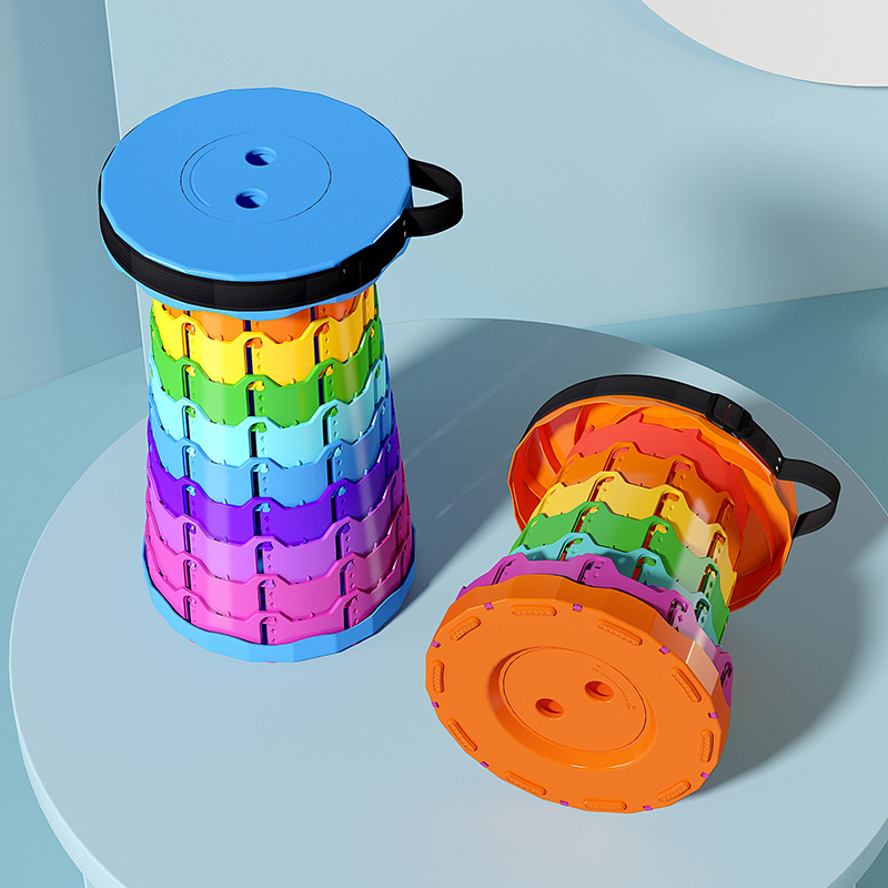 Outdoor Mountain Camping Portable Multi-Purpose Storage Telescopic Stool Household Plastic Folding Stool Adjustable Fishing Stool