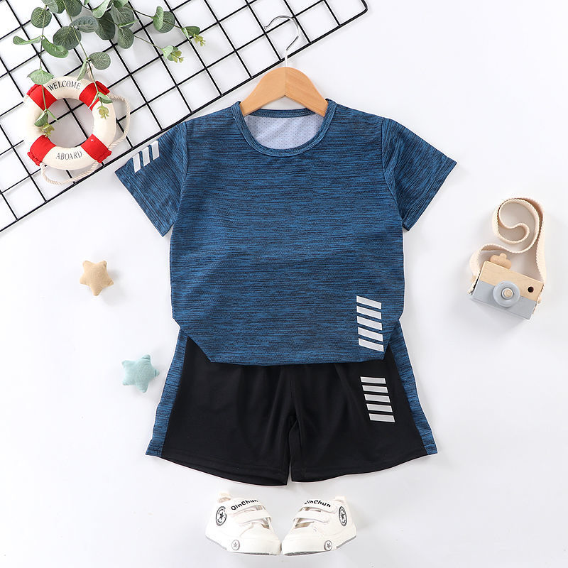 Children's Quick-Drying Clothing Set Summer Sportswear for Boys and Girls Ice Silk Quick-Drying Clothing New Short-Sleeved Shorts Two-Piece Set